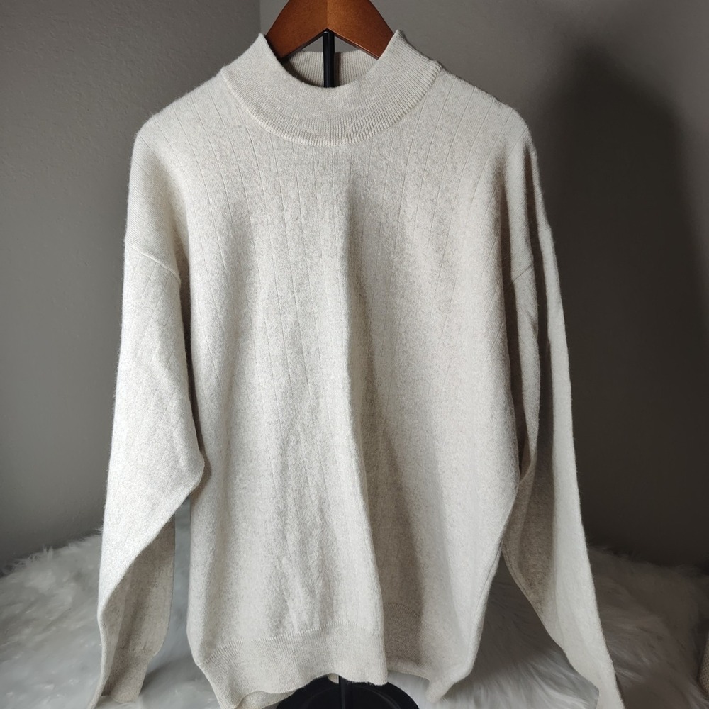 Croft & Barrow Sweater Mens Large Oatmeal Mock Neck Ribbed Knit Pullover